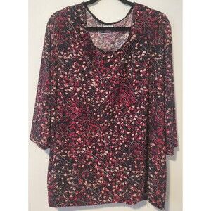 Croft & Barrow top Shirt Women 3X Black Pink Red Floral 3/4 sleeve